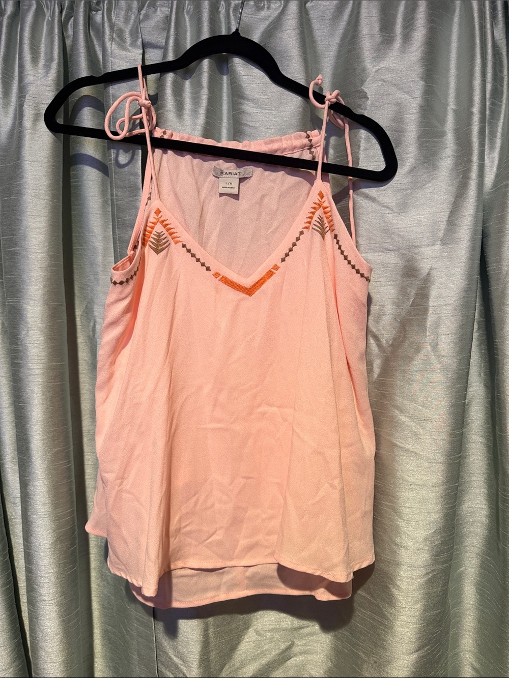 Ariat Light melon Embroidered Tie-Shoulder Cami